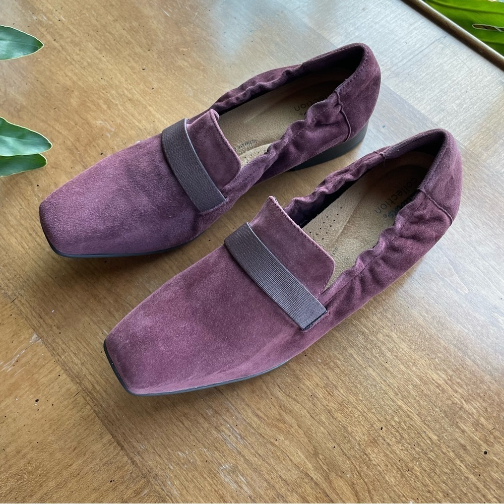 Clarks Tilmont Eve Suede Leather Loafer Comfort Flats in Burgundy size 10W